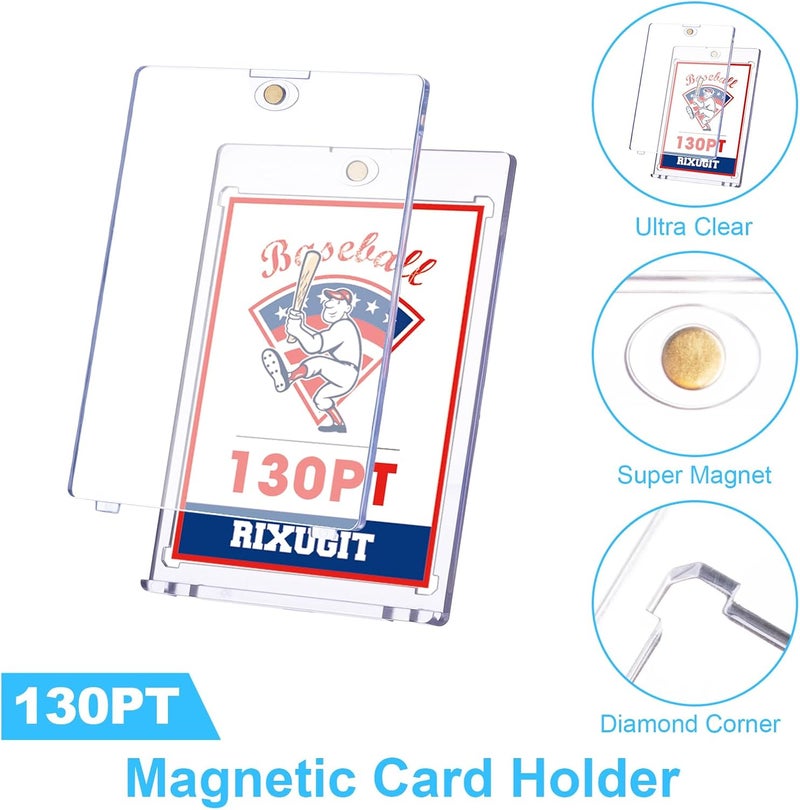 RIXUGIT 130pt Magnetic Card-Holders for Trading Cards - 15-Pack One Touch Card Case with Stronger Magnet, UV Protection， Card Protectors Hard Plastic, Card Sleeves Display Case for Baseball Card Sports Cards - Image 3